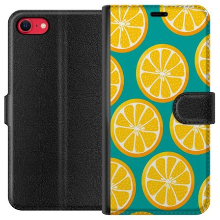 Kompatibel Tegnebogsetui til Apple iPhone SE (2020) Grafisk mønster med gule citronskiver på turkis baggrund i moderne design
