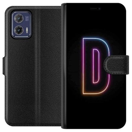 Kompatibel Tegnebogsetui til Motorola Motorola Moto G73 Minimalistisk neonbogstav D i farveskiftende lys mod sort baggrund i moderne digital design