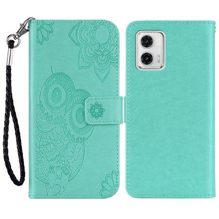 SKALO Motorola Moto G23 4G Mandala Owl Flip Cover - Turkis