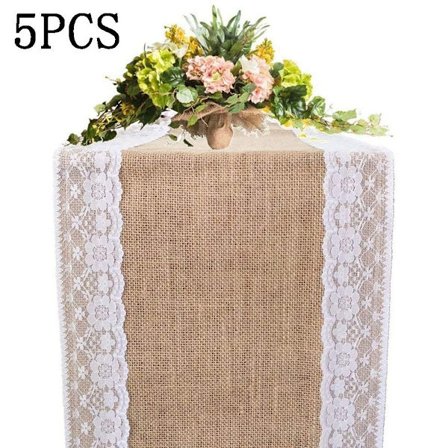 5PCS 30x275CM Jute-Tischläufer im Vintage-Look, Spitze Hessischen Tischband KLB