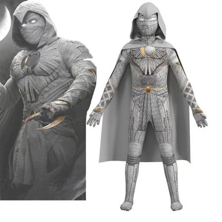 4-9 År Barn Moon Knight Cosplay Kostymer Jumpsuit+kappa+huvudöverdrag