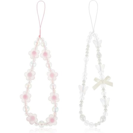 2-pack Pärlarmband för Telefon Kristall Fjäril Blomma Pärla Telefonberlocker Färgglada Akryl Pärlarmband för Telefon