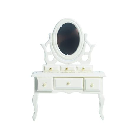 Miniature Møbler Legetøj Dukker Hus DIY Dekoration Tilbehør Mini toiletbord med spejl Ivory White