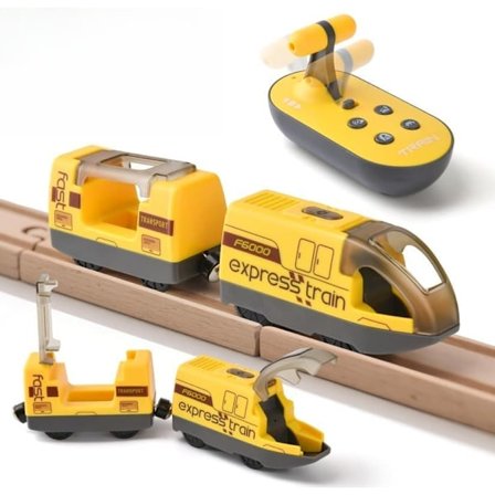 Elektrisk Trætog med Fjernbetjening, Lys & Lyd Tog Legetøj til Børn 3-6 år, Passer til Brio & Thomas
