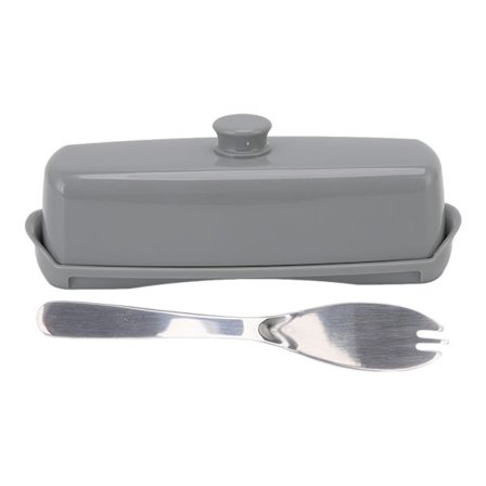 Stor Kapasitet Plast Smør- og Osteboks med Lokk og Kniv for Kjøleskap Grå
