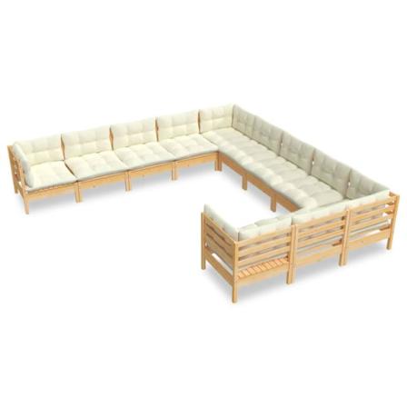 Vidaxl Loungegrupp Med Gräddvita Dynor 11 Delar Massiv Furu Creme