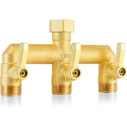 Messing Hageslange Splitter, 3-veis Høy Flow Utendørs Kran Splitter, Full Flow GUF