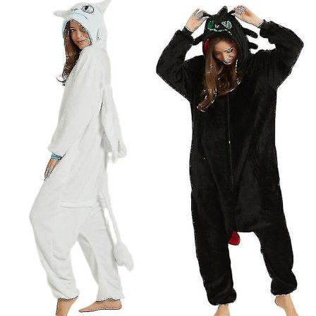 Hampaaton Lohikäärme Valkoinen Musta Onesie Aikuisten Unisex Flanellipyjama Anime Cosplay Kouluta Yövihaasi Yöasu V