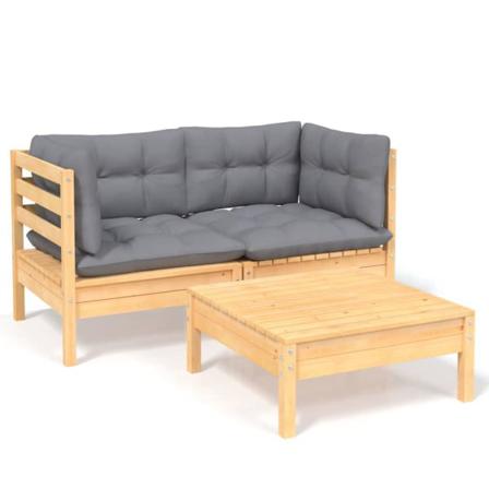 Vidaxl Loungegrupp Med Grå Dynor 3 Delar Furu Grå