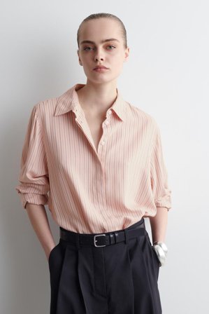 COS Women's Relaxed Striped Shirt in Pink