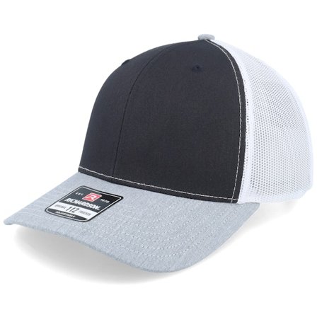 Richardson - 112 Tri Black/White/Heather Grey Trucker Trucker Black Cap - @ Hatstore