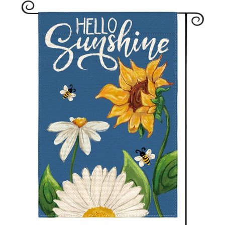 Blå Tusindfryd Solsikke Haveflag 30x45 cm Dobbelt Sidet, Sommer Sæsonbestemt Helligdag Sækkelærred Gårdhave Udendørs Dekoration