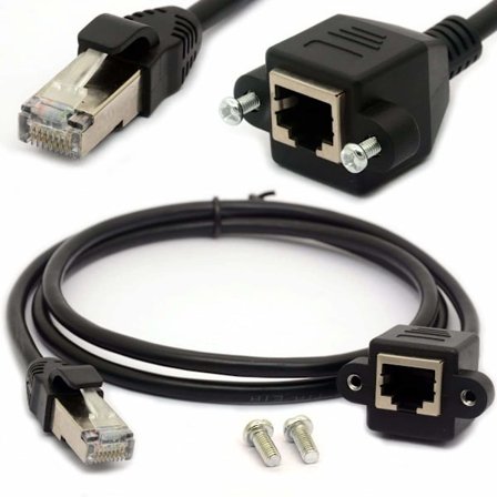 RJ45 Ethernet Förlängningskabel - Cat 5E/5 Cat 6 - Hane till Hona - Skärmad Skruv - Panelmontering - LAN Internet Nätverkskabel 1,5 Meter