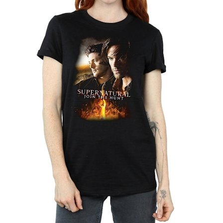 Supernatural Dam/Damer Flaming Poster Bomull Boyfriend T-Sh