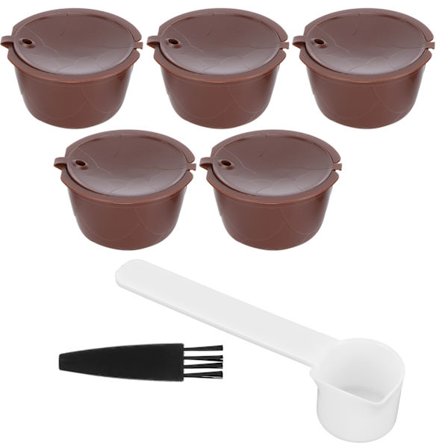 Återanvändbart Påfyllningsbart Kaffekapsel Filter Kit Kompatibelt med Dolce Gusto Maskin 5 Kapslar 1 Sked 1 Borste