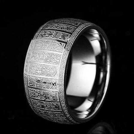 Buddhist Heart Sutra Titan stålring för män 10 mm bredd rund ring smycken present Steel Color 11