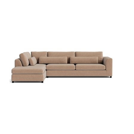 Pamplona hjørnesofa, venstrevendt - Ontario Mørk Beige - 299x213x81cm - Slidstærkt Polyester, Nozag fjedre, PU skum