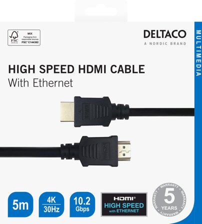 Deltaco HDMI cable, 4K UHD, 5m, black