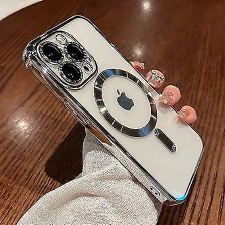 Magneettinen Kotelo iPhone 15 Pro Maxille [MagSafe-yhteensopiva] Kameralinssin Suojaus Päällysteinen Luksus Kotelo Naisille Miehille Kirkas Pehmeä TPU
