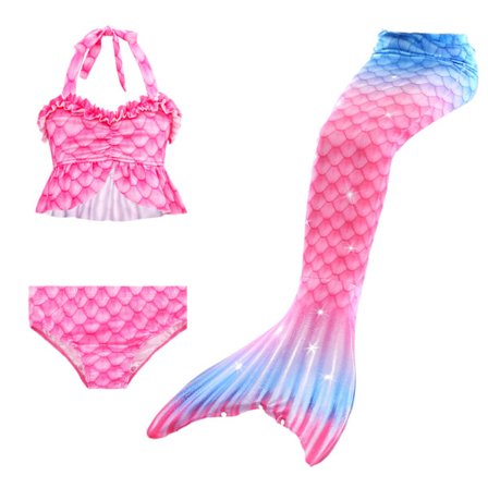 Jente Havfrue Hale Badetøy med Bikini Sett (rosa)