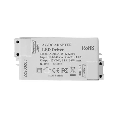 LED Transformator LED Strømforsyning - 30W, 12V DC, 2.5A Konstant Spenning for LED Strip Lys og G4, MR11, MR16 LED Pærer