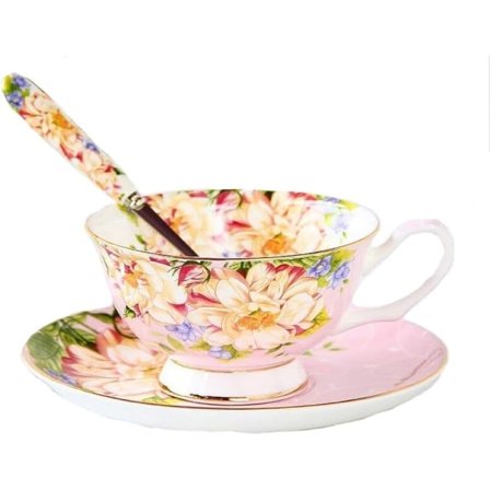 Gavesæt Vintage Fint Benporcelæn Tekop Ske og Underkop Sæt Guld Kant Fin Mad og Borddekoration (Blå Rose)