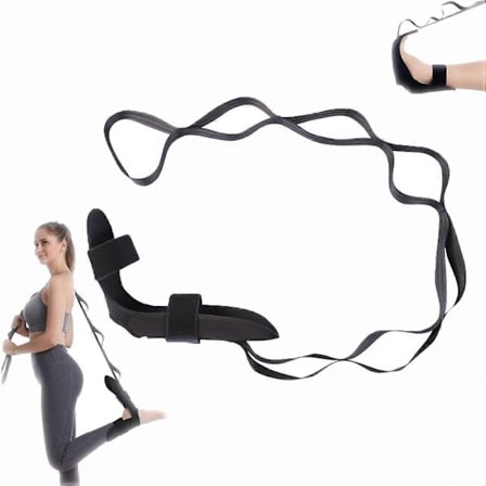 Strikkestropp med løkker og avtakbar fot, høyelastisk yogastrikk for fot- og leggtrening, svart (FMY)