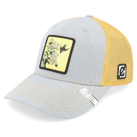 Public Domain - Grå trucker Keps - Hydrangea And Swallow Heather Grey/Gold Trucker @ Hatstore