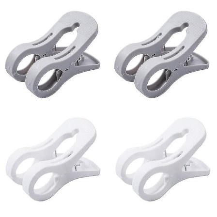 Plastik Tørreklips Multifunktionel Dyne Klips Anti-slip Tøj Klemmer Strandhåndklæde Klips (4 stykker, hvid, grå)