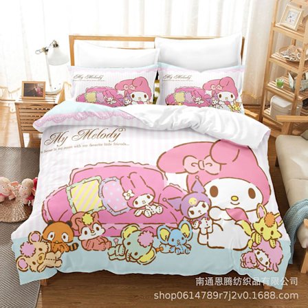 Kuromi Sarjakuva 3D-painettu Vuodevaatesetti Pussilakana Peittopäällinen Tyynyliina Lasten Lahja #21