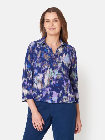 SIGNATURE - 3/4 Ærmet T-shirt - Blå / Lilla Mix - Mønstret