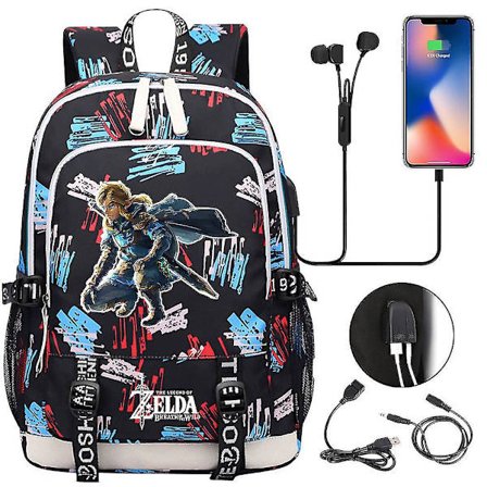 Tears Of The Game Zelda Kingdom USB Skolväska för tonåringar - Unisex Casual Sportryggsäck för grundskole- och gymnasieelever
