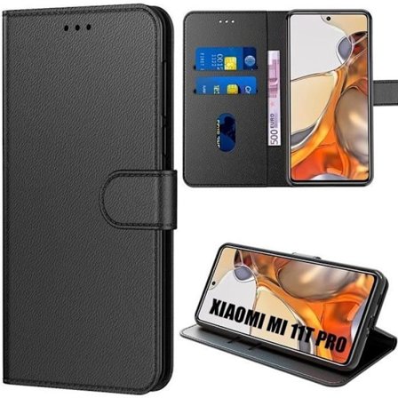 Skyddsfodral - E.F.CONNECTION - Xiaomi 11T Pro 5G - Läderlook - Svart - Plånbok med kort