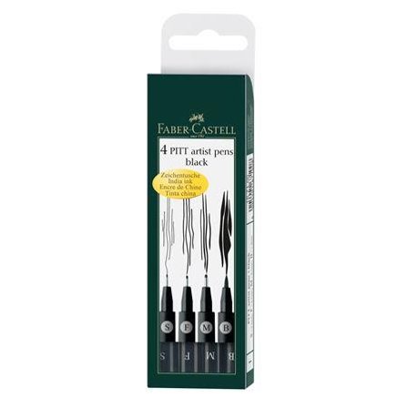 FABER-CASTELL Fiber Pen Pitt Black 4-Set