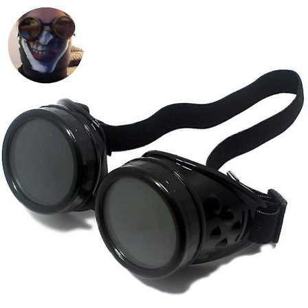 Retro Steampunk Briller - Lys Sort