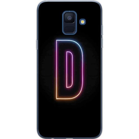 Kompatibelt Mobildeksel til Samsung Samsung Galaxy A6 (2018) Minimalistisk neonbokstav D i fargeskiftende lys mot svart bakgrunn i moderne digital des