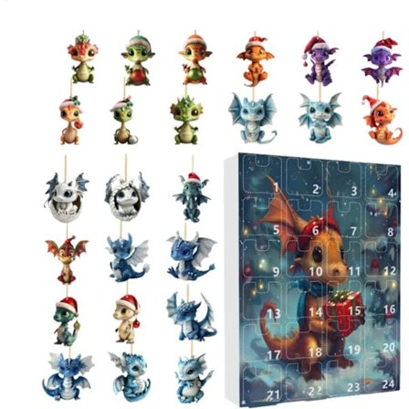 2025 Børne Julekalender (Drage Tema) - 2D Akryl Dyredekorationer