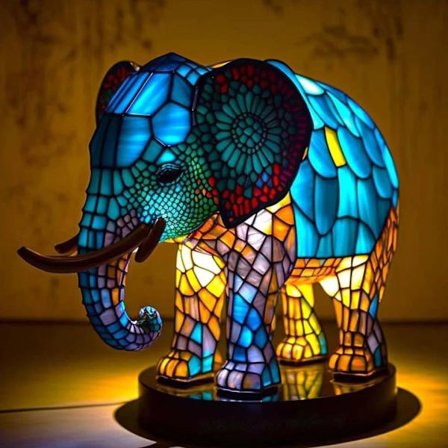 Dyr Bordlampe, Glassmaleri Lampe, Harpiks Vintage Nattlys Dragen Katt Ugle Ulv Elefant Bordlampe Bohemian Seng