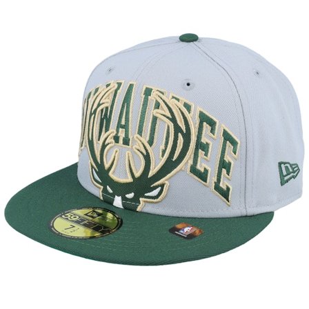 New Era - Gris fitted Gorra - Milwaukee Bucks 59FIFTY NBA Tip Off 23 Grey/Dark Green Fitted @ Hatstore