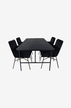 Venture Home - Spisegruppe Uno med 4 spisebordsstole Petra - Sort - Spisegrupper - Fra Homeroom