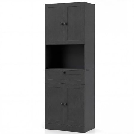 Højt badeværelsesskab med 4 døre, 1 skuffe og justerbar hylde