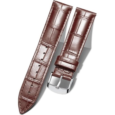 Ægte læder urrem med quick release, erstatningsrem til smart ur, krokodillemønster med sølvspænde til mænd og kvinder (20 mm)