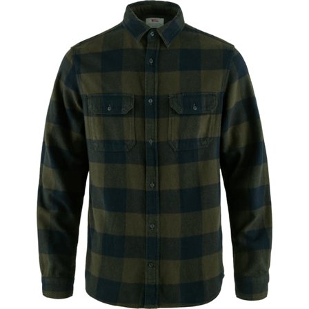 Fjällräven Men's Övik Heavy Flannel Shirt Top in Deep Forest/Dark Navy | Size: Large, Organic Cotton/Polyester