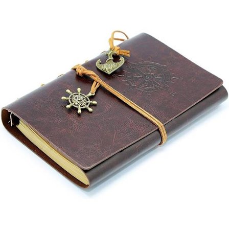 Notesbog læder journal, klassisk præget rejse genopfyldelig spiral