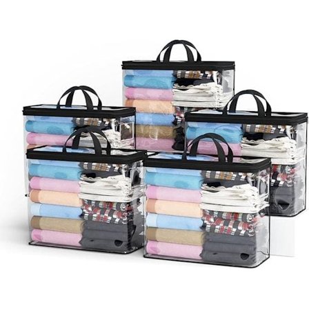 5-pak stofopbevaringsposer med lynlåsholder - Gennemsigtige opbevaringsposer til tøj, sengetøj og legetøj
