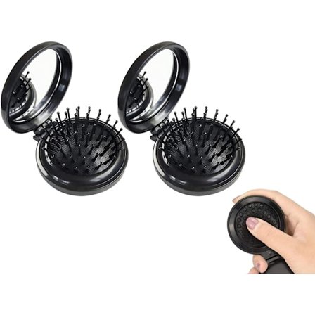 2 st hopfällbar reseborste med spegel, rund hårborste, fickborste, miniresa sminkborste med spegel, massage hårbotten, bärbar massage