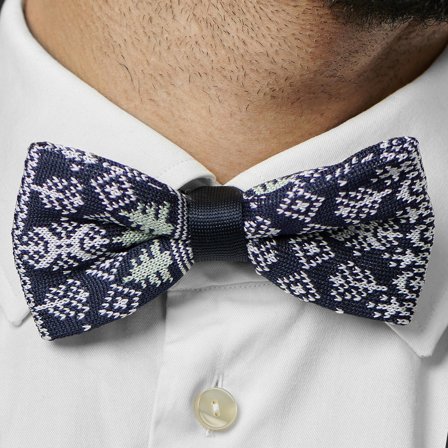 Pajarita navideña de punto azul y blanco para hombres - Corbatas navideñas