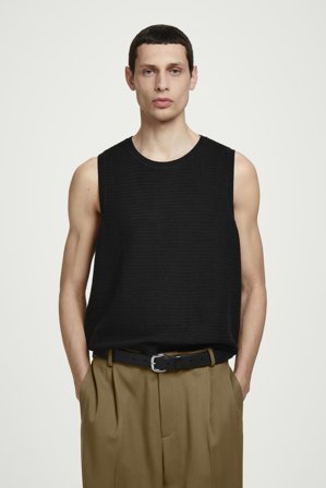 COS Men's Textured Knitted Cotton Tank Top in Black