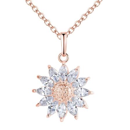 Vackert Halsband I Zirkon Solros Roséguld Silver Julklapp Pinkgold One Size