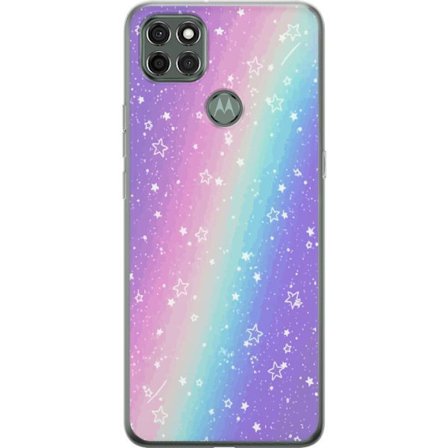 Kompatibel Mobilcover til Motorola Moto G9 Power Rainbow-farvet pastelbaggrund med hvide stjerner og glitrende prikker i blød overgang